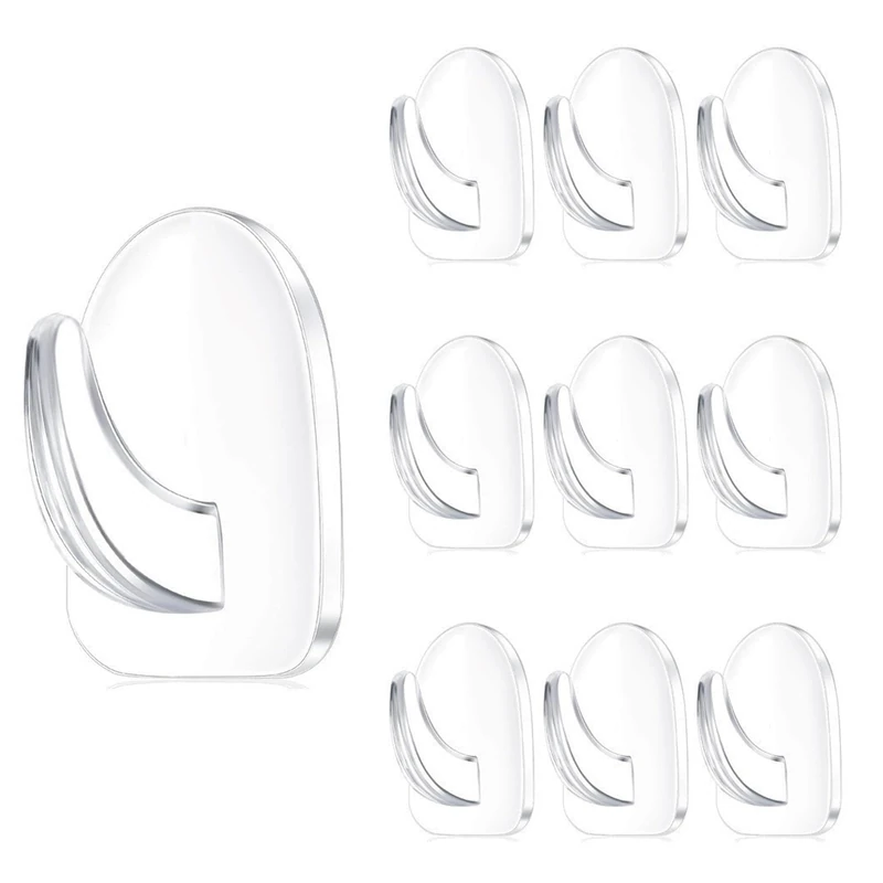 10 Pcs Self Adhesive Hooks, Clear Adhesive Sticky Hooks for Hanging, Plastic Stick on Hook with Non Marking Sticker, Reusable Heavy Duty Acrylic Stick on Hook, for Bathroom Kitchen Door
