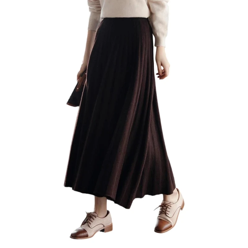 Women's Wool Plaid Pleated Mini Skirt Chinese Style High Waist School Pleated Sweater Skirts