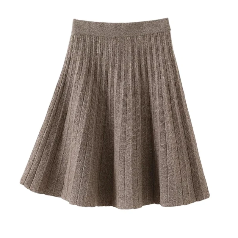 Women's Cashmere Knit Mini Skirt - Elastic High Waist, A-Line, Ribbed