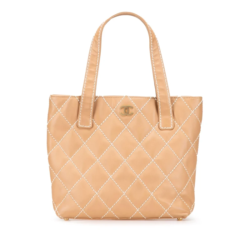 Chanel Pre-Loved Small CC Calfskin Wild Stitch Tote Bag