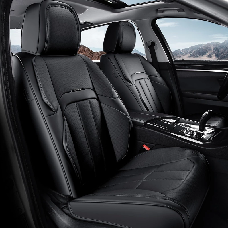 Coverado Car Seat Cover, Cover for Cars Front Seat, Premium Leather, Universal Fit Waterproof Seat Protectors, Car Seat Cushion Non-Slip for Most Cars-Black