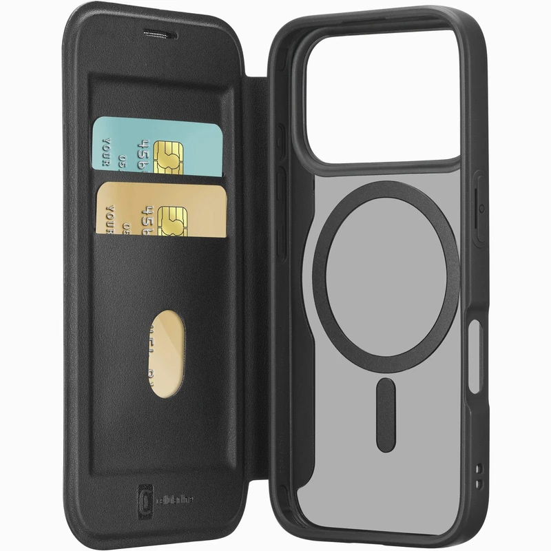 cellularline - Daily Mag - Book case with semi-transparent hard back - Compatible with iPhone 17 Pro - Compatible with Magsafe ecosystem - Equipped with 2 card slots - Black - Image 1