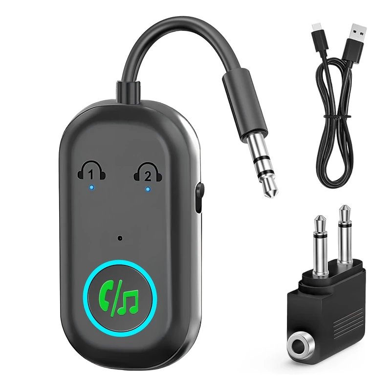 Dalimee Bluetooth Transmitter Adapter for Airplane, Bluetooth Receiver for Headphones, Dual Pairing, Stable Connection, Aux Bluetooth Transmitter Receiver for TV, Headphones, Air fly, Car, Airplane
