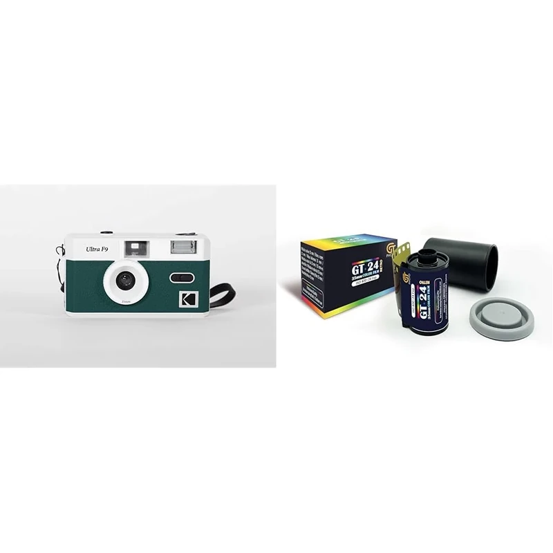 KODAK F9 - Rechargeable Camera Ultra F9-35mm - Night Green + GT PHOTO Color Retro Film 35mm - 24 Exposures
