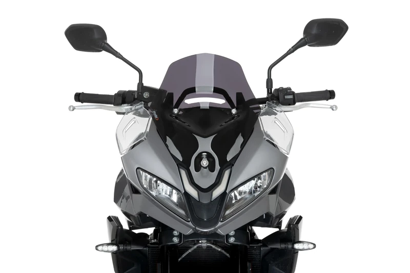 Puig 22522F Sport Windscreen, made of high-impact acrylic with aerodynamic design, rounded edges, TÜV approved and easy installation with original screws, Dark Smoke