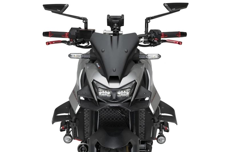 Puig 22423J New Generation Sport, sport windscreen made of 3 mm methacrylate with aerodynamic design tested in wind tunnel, metal supports and TÜV approved, Matte Black
