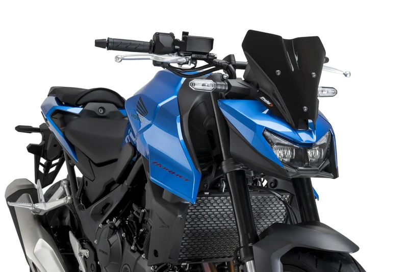 Puig 22423N New Generation Sport, sport windscreen made of 3 mm methacrylate with aerodynamic design tested in wind tunnel, metal supports and TÜV approved, Black