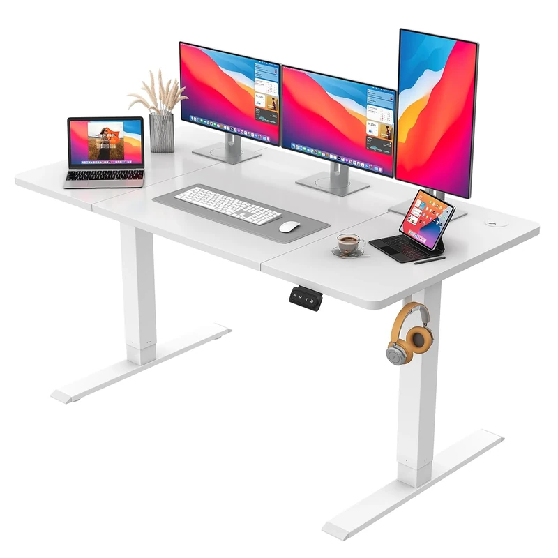 JUMMICO Electric Standing Desk 160 x 70 cm Home Office Height Adjustable Desk, Computer Lift Table with Smart Panel, Sit Stand Desk with Height Memory, White