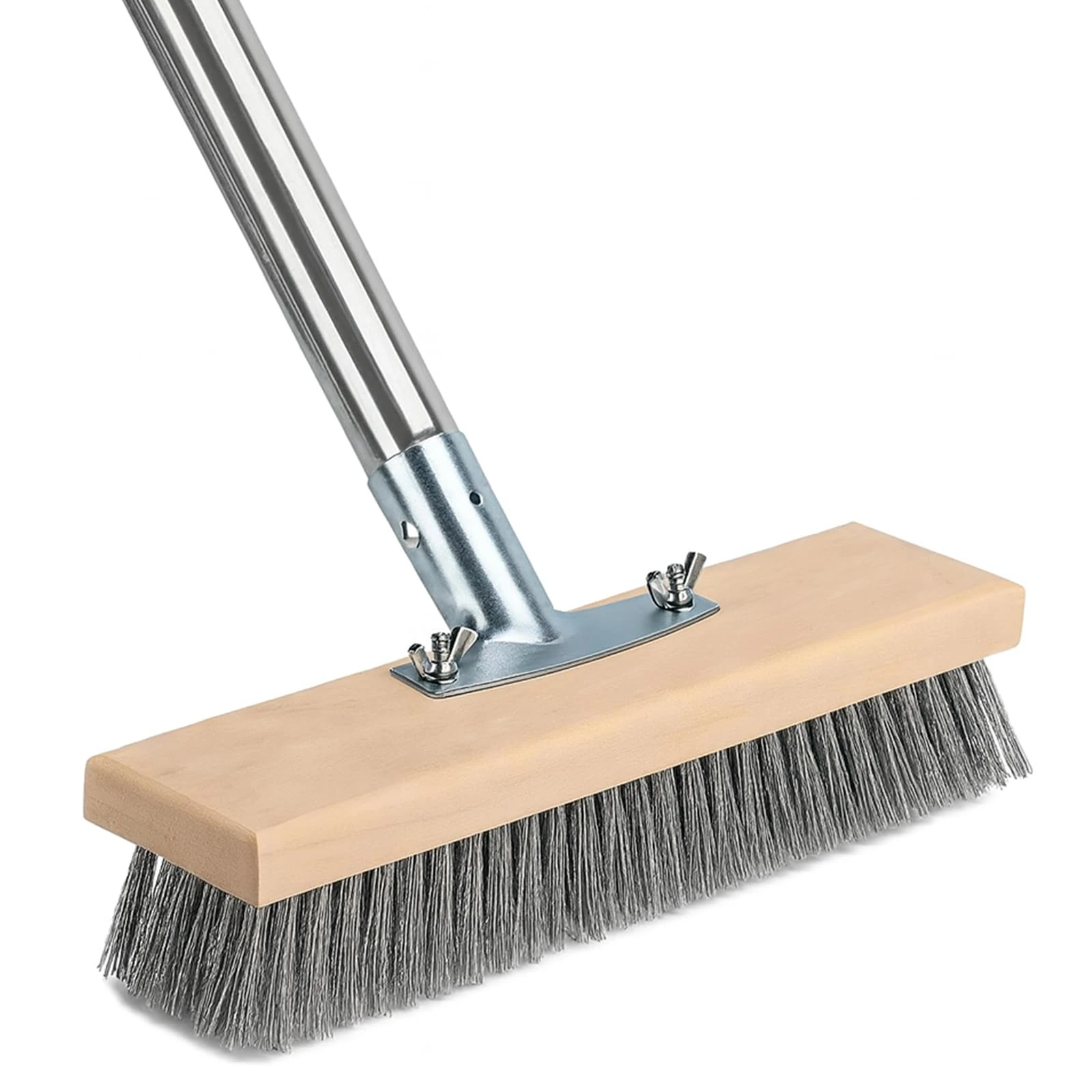 EDS Wire Brush Broom 12" Heavy Duty Garden Broom with Metal Handle Stiff Hard Bristle Outdoor Brush for Patio Driveway Weed & Moss Removal