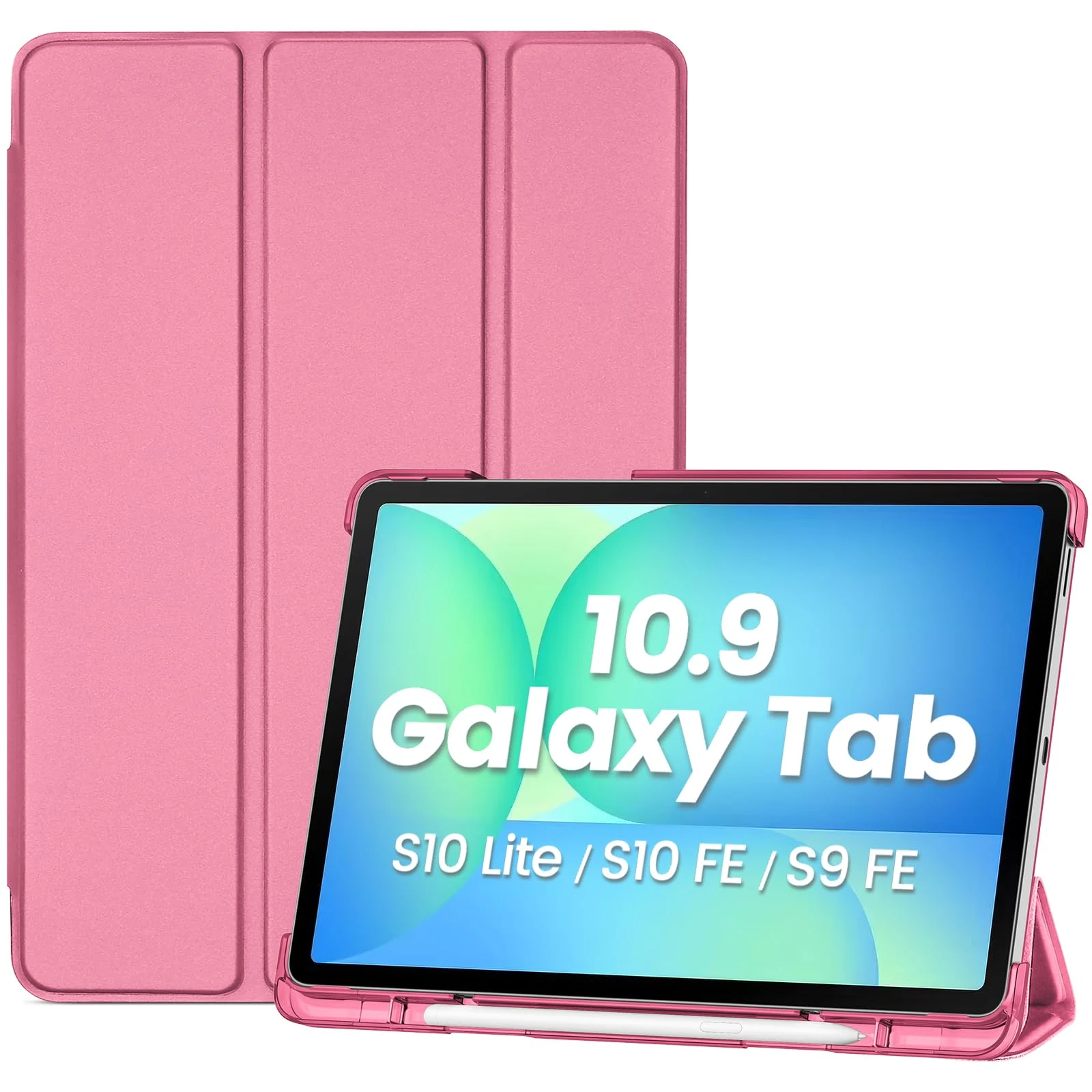 ProCase Smart Case for Galaxy Tab S10 Lite/S10 FE/S9 FE 10.9 Inch with S Pen Holder, Slim Trifold Stand Folio Hard Back Shell Protective Cover for 10.9" Galaxy Tab S10 Lite/S10 FE/S9 FE -Coralred