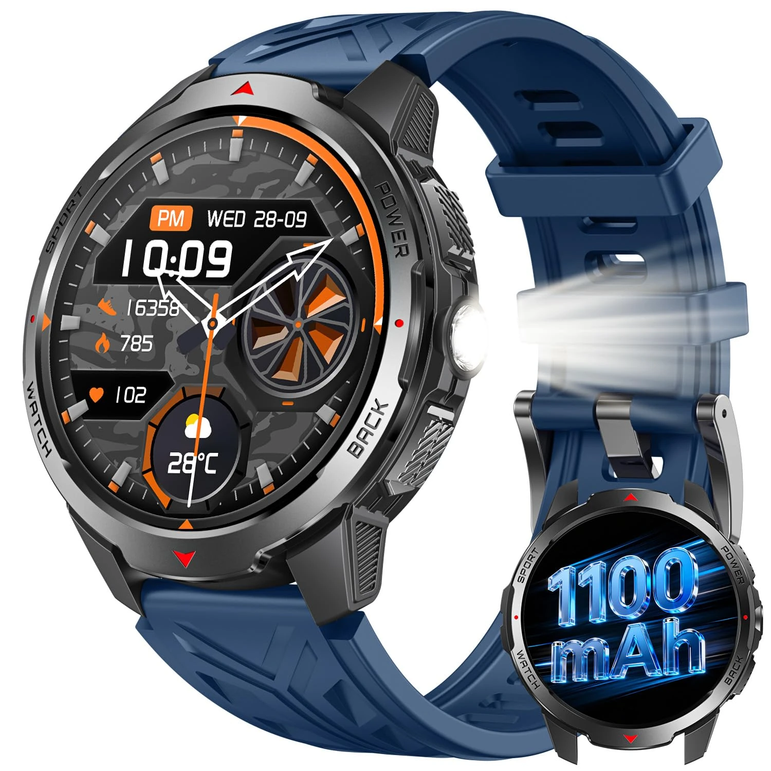 Military Smart Watch Men Fitness Tracker: 1.8" HD Touch Screen 1100mAh Battery for iPhone Android 3ATM Waterproof Blood Oxygen Heart Rate Monitor Answer Make Call Step Counter Digital Sport Smartwatch