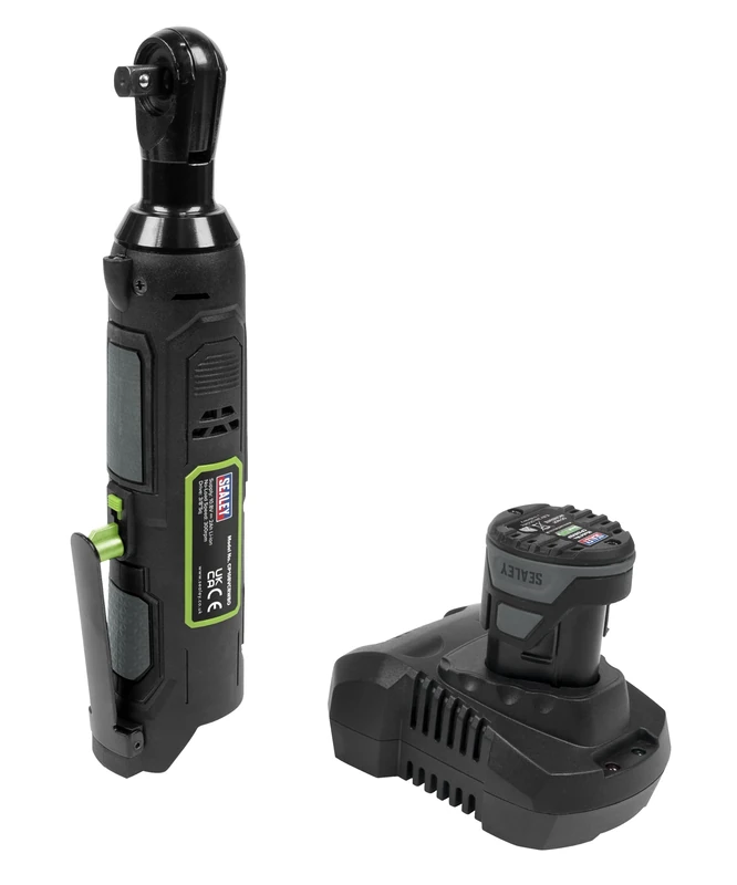 Sealey 10.8V 2Ah SV10.8 Series 3/8" Sq Drive Cordless Ratchet Wrench Kit 45Nm Euro Plug - CP108VCRWEU