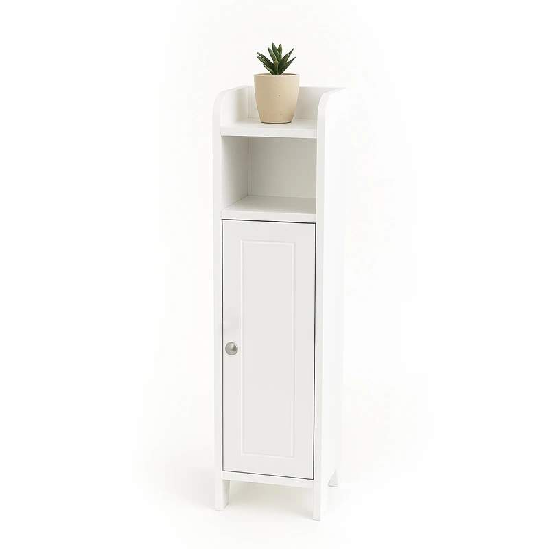 Relaxdays bathroom cabinet, 5 shelves, HxWxD: 80 x 18 x 20 cm, magnetic closure, cottage style, slim cabinet, white
