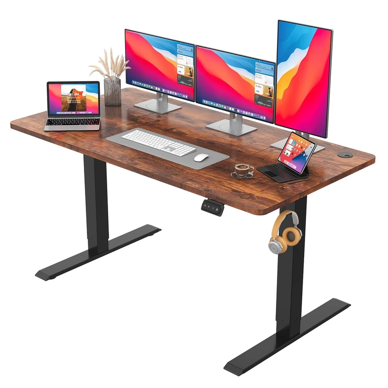 JUMMICO Electric Standing Desk 180 x 80 cm Home Office Height Adjustable Desk, Computer Lift Table with Smart Panel, Sit Stand Desk with Height Memory, Brown