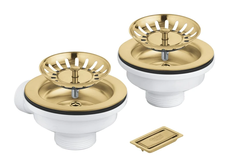 GROHE Waste Set for One-Bowl Kitchen Sink (with Overflow Cover and Basket Strainer), Brushed Gold, 40997AL0