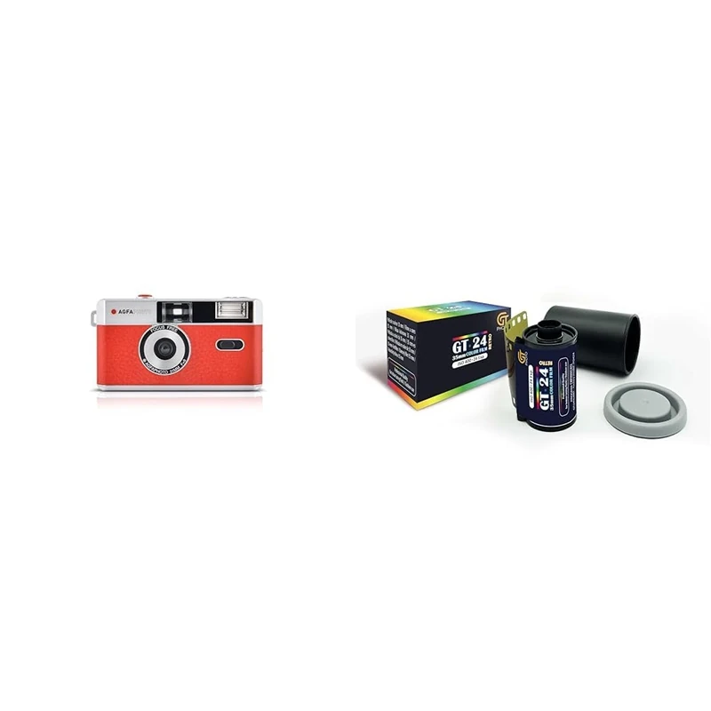 AgfaPhoto - Reusable Analog Camera - Red + GT PHOTO Color Retro Film 35mm - 24 Exposures
