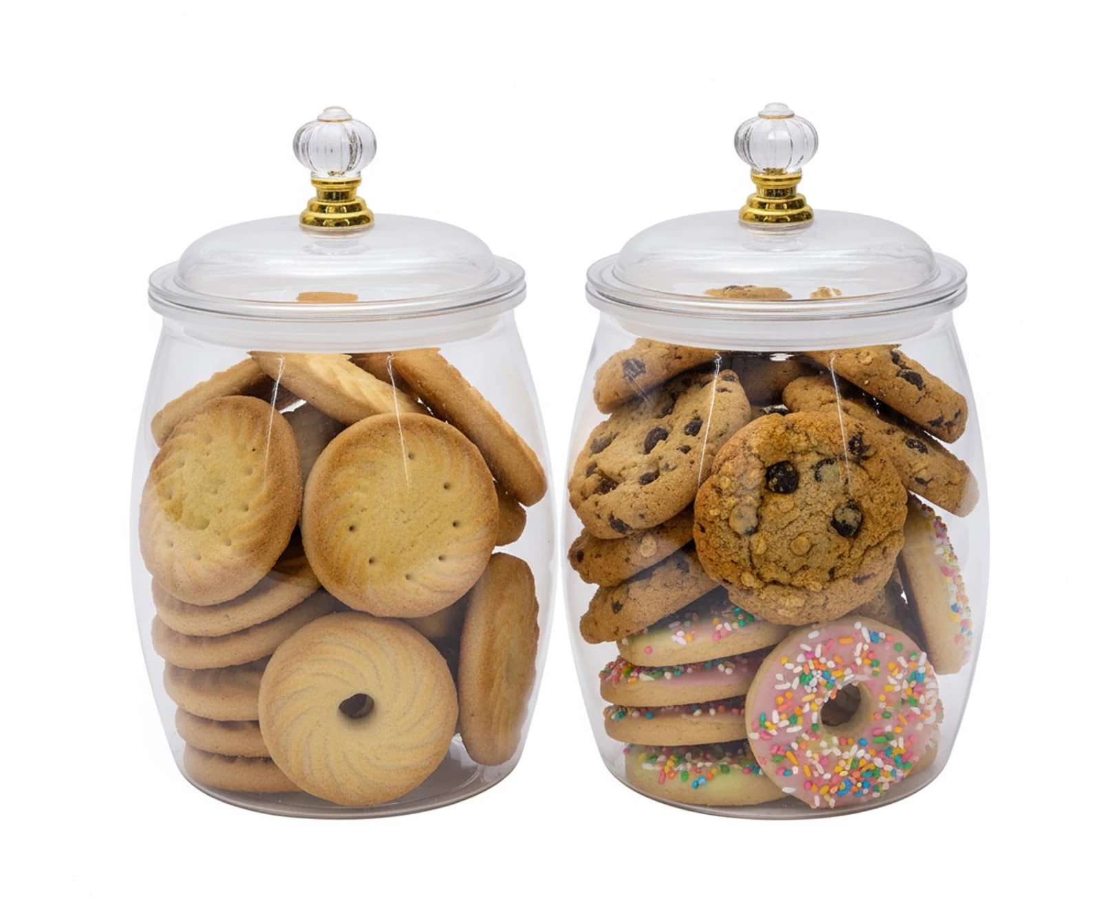 Punorric 2 Pack Biscuit Tin, 1.2L Plastic Airtight Biscuit Barrel with Sealed Lid, Clear Cookie Jar with Wide Mouth, Round Sweet Jars for Candy Buffet, Food Storage Container for Snacks Nuts, BPA-Free