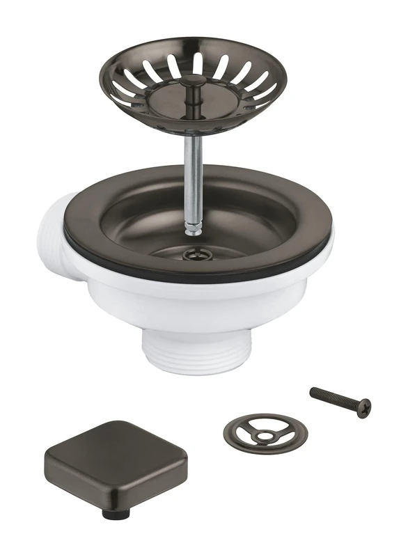GROHE Pop-Up Waste Set for One-Bowl Kitchen Sink (1 Square Remote-Control Knob, Overflow Frame and Strainer Plug), Brushed Anthracite, 40400AL0