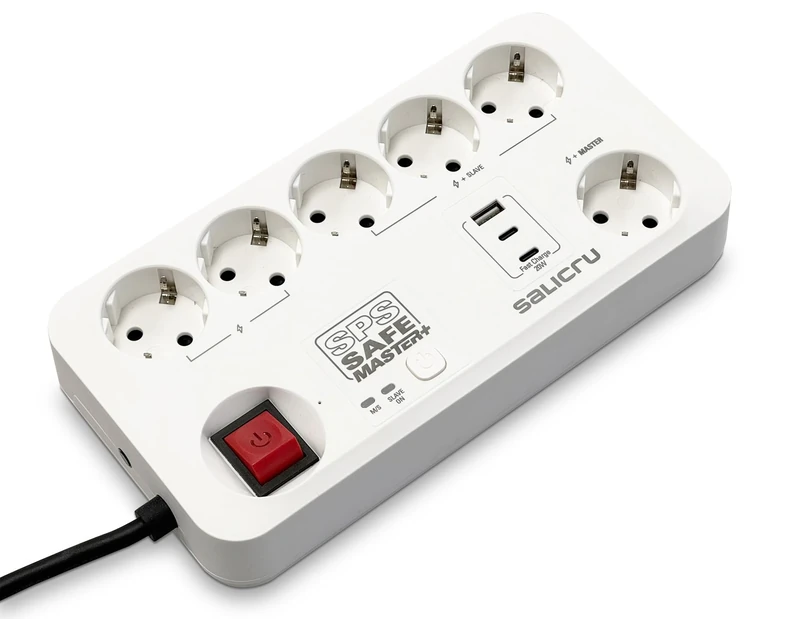 Salicru SPS Safe Master+ Power Strip – Latest Generation Active Electrical Protectors (6 Schuko Sockets) - Image 1