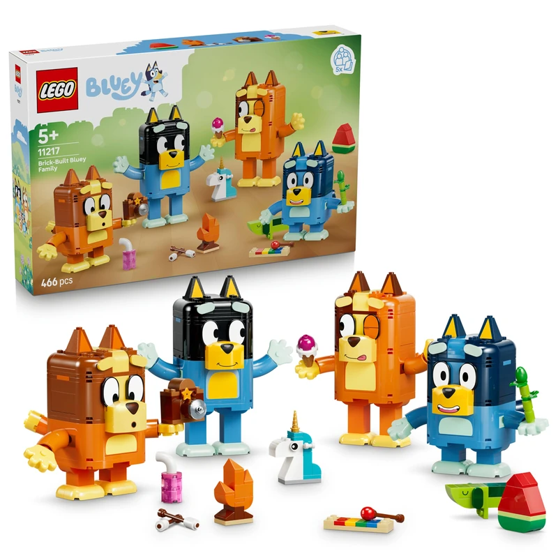 LEGO Bluey Brick-Built Bluey Family - Educational Toy incl. 4 Figures w/Changing Expressions & Accessories - Montessori Set - Birthday Gift for 5+ Year Old Girls & Boys - 11217