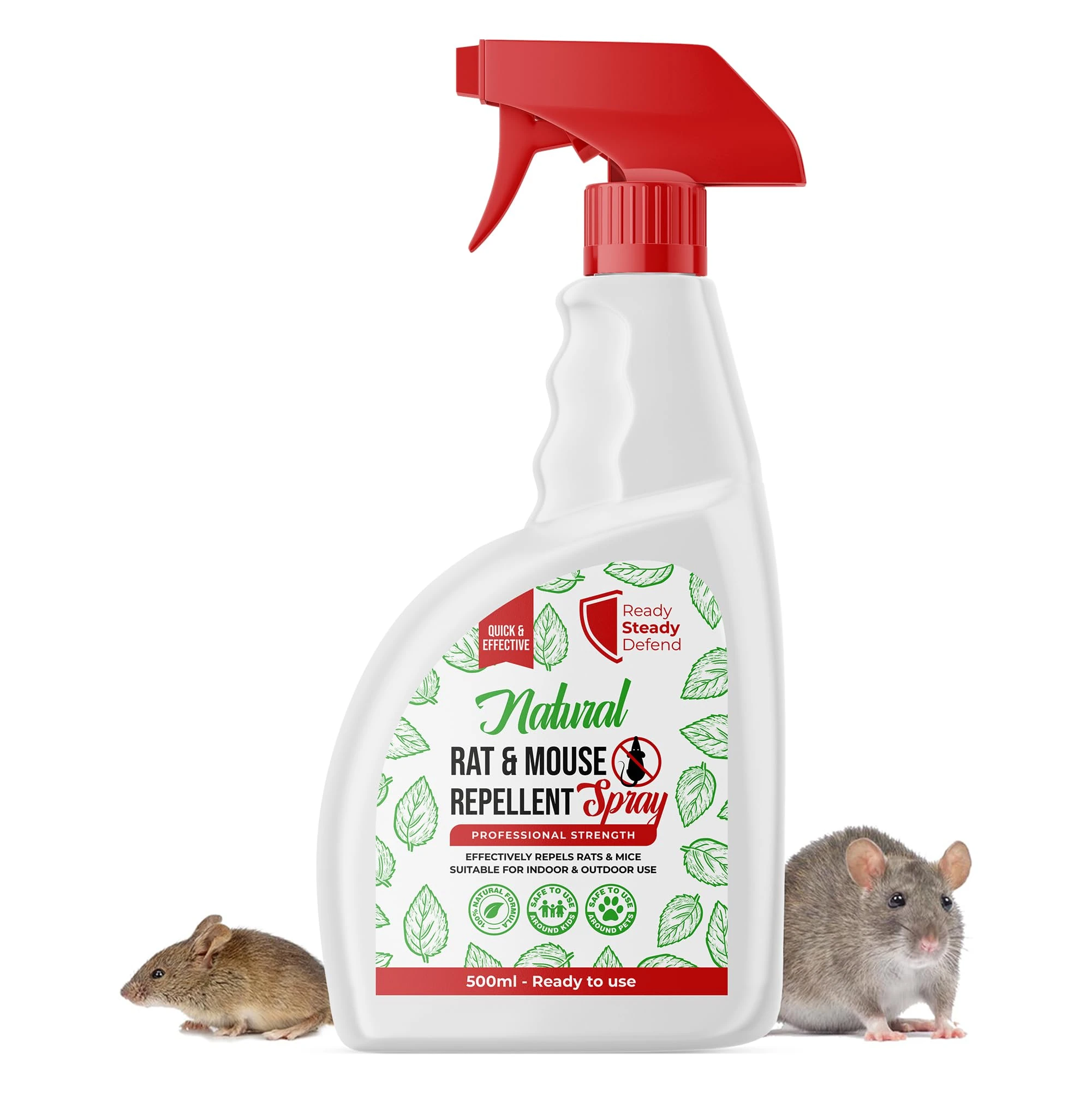 Rat & Mouse Repellent Spray 500ml – Plant-Based Peppermint Oil Spray for Rats - Indoor & Outdoor Use – Natural Mouse Repellent for Home, Garden, Garage & Car Engines – Ready to Use Anti Rodent