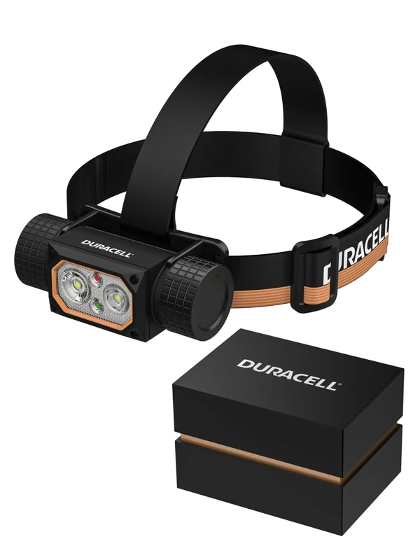 Duracell DH2000R Pro LED Headlamp - 2000 Lumens, Focusable, 100 m Beam Range, Red Light Function, USB-C Rechargeable, 21700 Li-ion Battery, Various Light Modes, Splashproof, Includes Gift Box