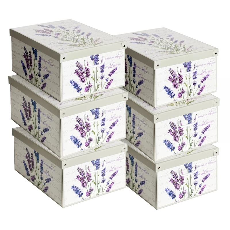 Lavatelli Set of 6 Storage Boxes Lavender Scented with Lids & Handles, Cardboard Wardrobe Organisers for Clothes, Stackable Storage Bins 39x50x24 cm
