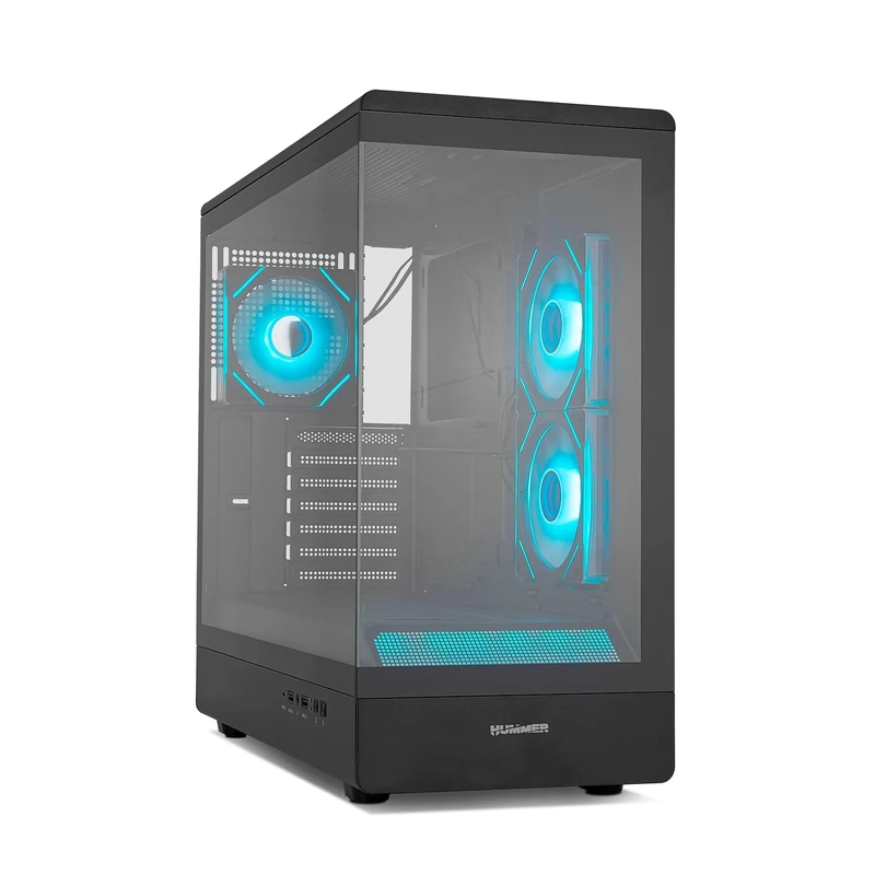 NOX Xtreme Products Hummer Signal – ATX Semi-Tower | M-ATX, ARGB Frameless Tempered Glass, 420mm GPU Holder, Magnetic Dust Filter, Holds 9 Fans, 3x120mm Included