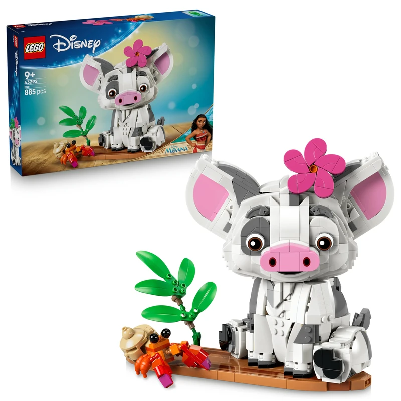 LEGO | Disney Moana Pua Figure - Toy Pig w/Flower, Crab and Raft Stand for Kids' Bedroom Decor - Birthday Gift for 9+ Year Old Girls & Movie Fans - 43292