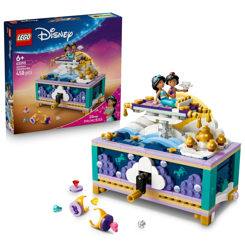 LEGO | Disney Princess Jasmine's Jewellery Box Set - Aladdin Toy w/ 2 Mini Dolls, 2 Rings & Genie's Lamp - Kids' Room Decor - Gift for 6+ Year Old Girls & Fans - 43295