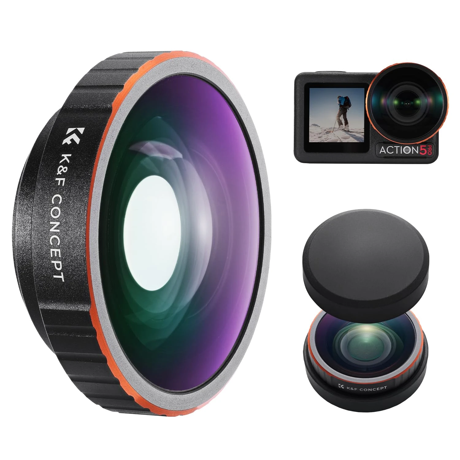 K&F CONCEPT Wide-Angle Lens Compatible with DJI Osmo Action 5 pro Action 4 Wide Angle Lens, 180° Ultra Wide View Lens