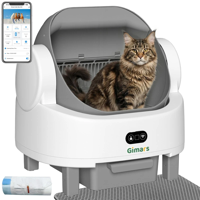 Gimars Open Top Automatic Self Cleaning Litter Box - White