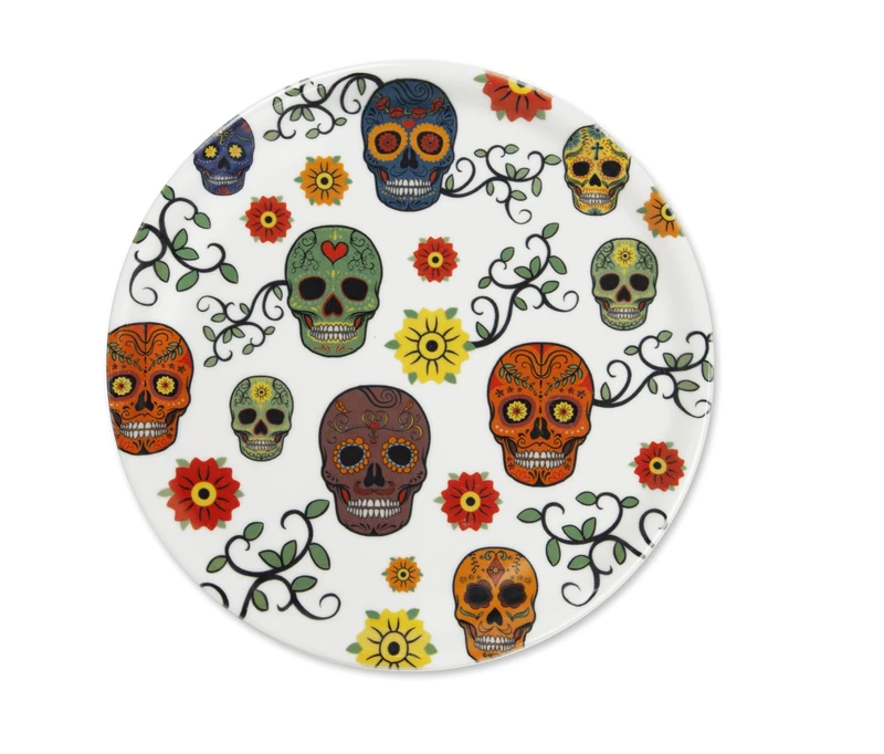 Excelsa Calavera Set of 6 Mexican Skull Porcelain Pizza Plates 30.5 cm - Image 1