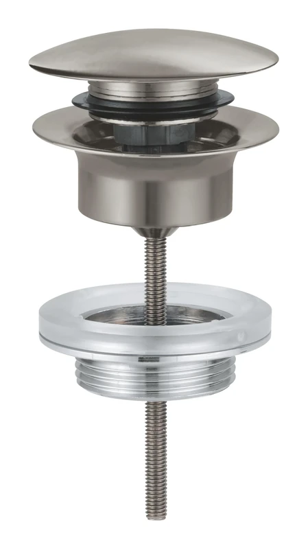 GROHE Waste Set with Push-Open Plug for Washbasins with Overflow, Satin Steel, 65807MS0