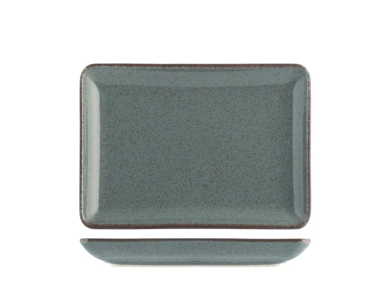 H&H Set of 6 Rectangular Blue Porcelain Plates 13 x 18 cm - Pearl Line - Elegant Serving Plates for Appetizers, Finger Food, Dessert - Dishwasher Safe - Image 1