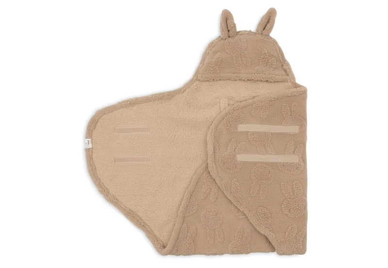 Jollein Baby Wrap Blanket Miffy – Jacquard Teddy – Biscuit – With Hood & Velcro – Cosy Teddy Fleece – Suitable for 3- and 5-Point Harness – For Infant Car Seat and Stroller