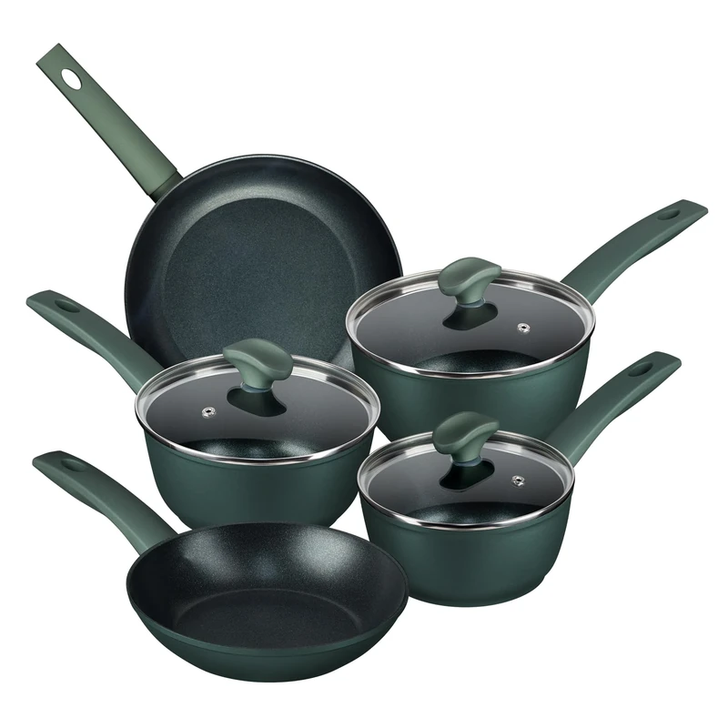 Prestige Earth Friendly Non-Stick Induction Saucepan & Frying Pan Set with Lids – 5 Piece, Non-Toxic, Recycled Aluminium, Made in Italy, Green