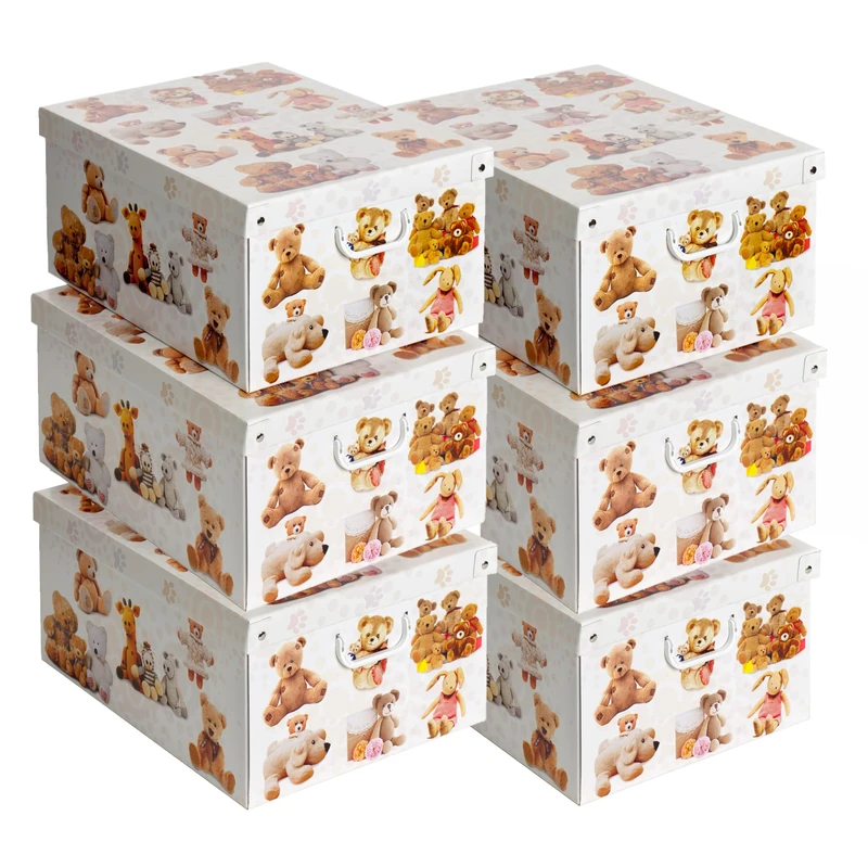 Lavatelli Set of 6 Storage Boxes Animals Print with Lids & Handles, Cardboard Wardrobe Organisers for Clothes, Stackable Storage Bins 39x50x24 cm - Image 1