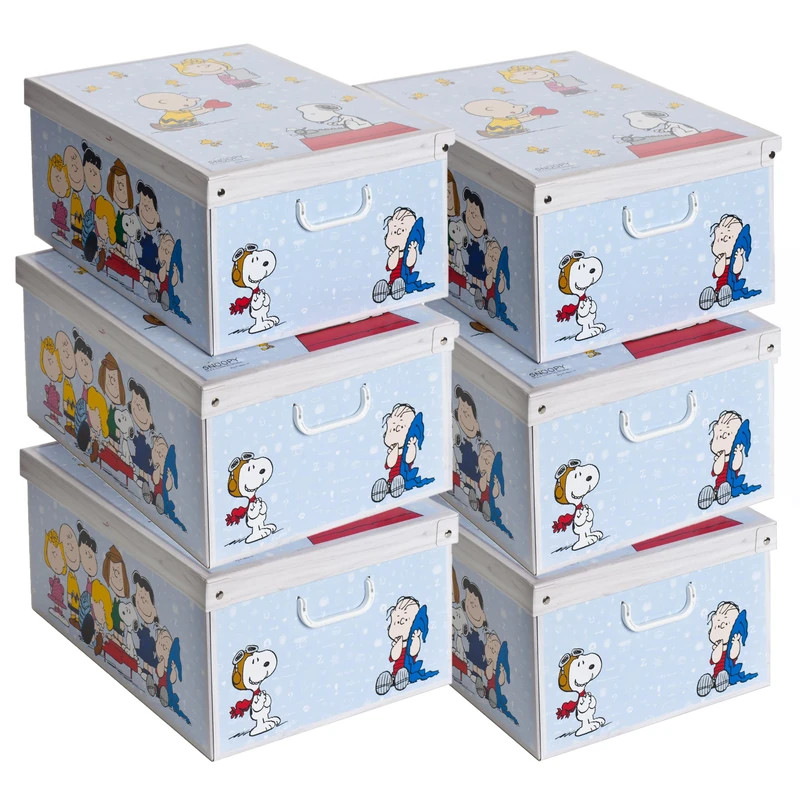 Lavatelli Set of 6 Peanuts Storage Boxes with Lids & Handles, Cardboard Wardrobe Organisers for Clothes, Stackable Storage Bins 39x50x24 cm