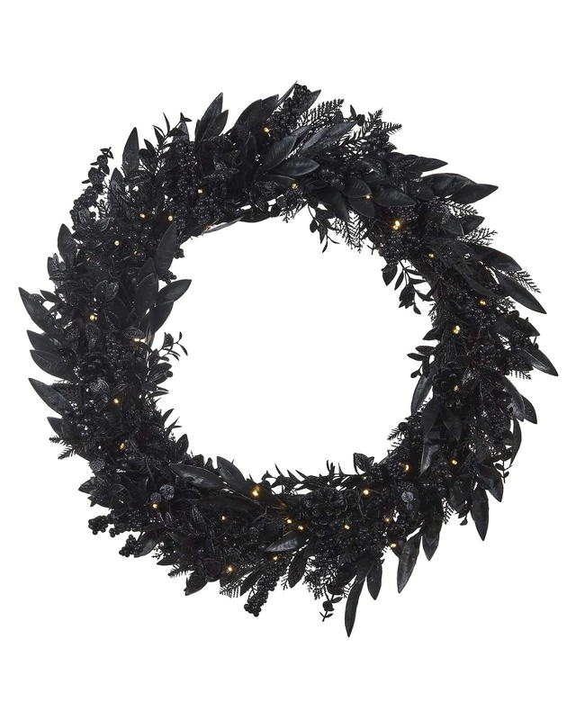 76 cm Pre-lit Black Pine Wreath with Dual LED Lights, Timer & 12 Modes