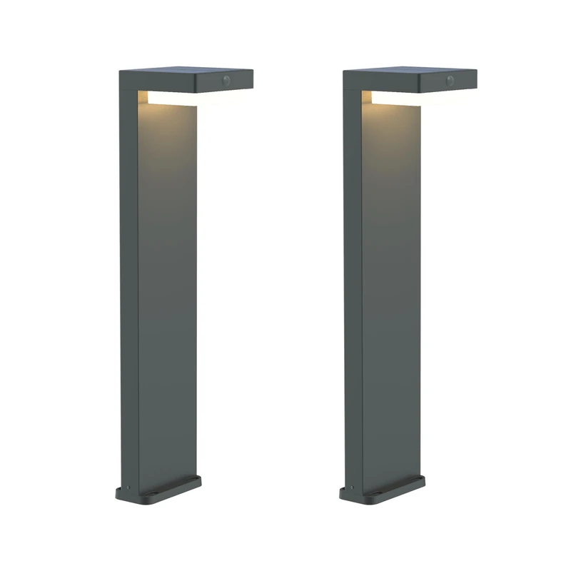 Bold Two LED Solar Path Lights with Integrated Infrared Motion Sensor (IP44 Certified, 100° Detection Angle, 55 Hours Running Time/220x Motion Detection, 2-in-1 Charging Option) - Gun Grey