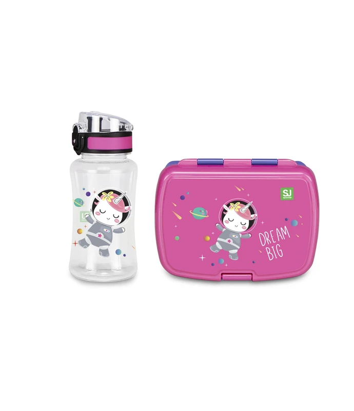 SJ Gang Style JAM Gang Pink School Lunch Box Set for Girls with Internal Divider, Tray for Small Snacks and Airtight Bottle with Button Closure - Image 1