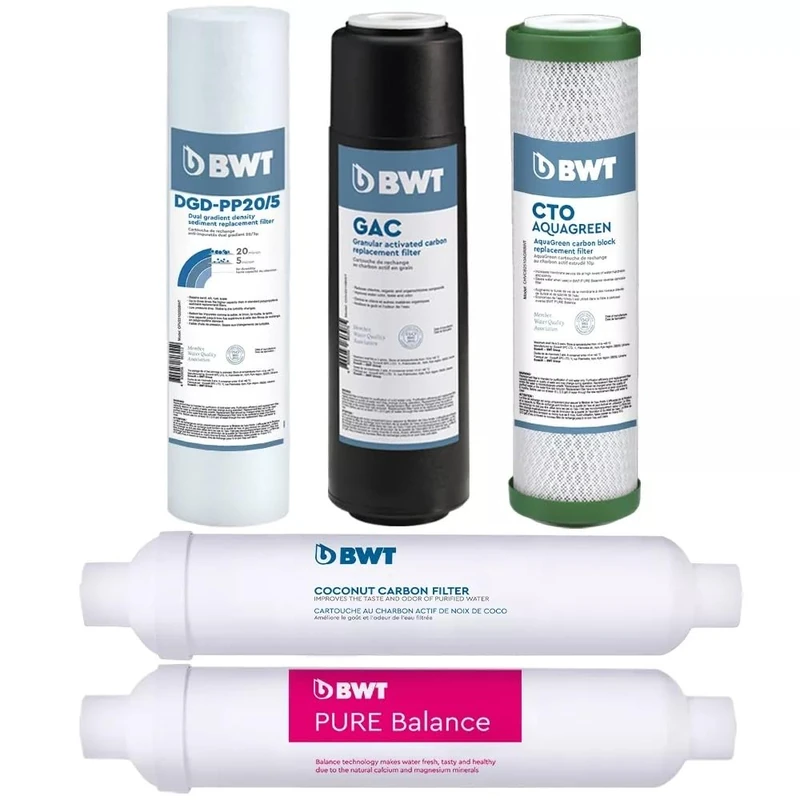 BWT 10" Universal Replacement Filter Set for Reverse Osmosis Systems - Includes 3 Stages of Pre-Filters Plus Balance and Post Filter - 6 Month Replacement Cycle