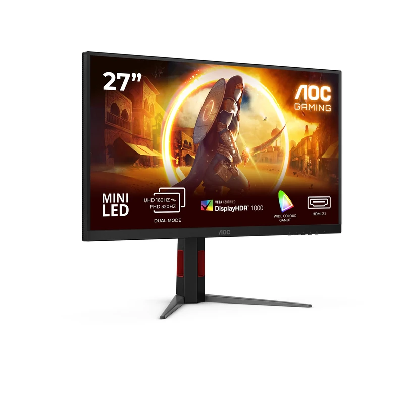 AOC U27G4XM 27 inch UHD Monitor 160Hz, Fast IPS Panel, 1ms GtG, Adaptive Sync, HDR1000, G-Sync Comp., Height Adjustment, (3840x2160 HDMI 2x 2.1 DP 1x1.4 USB Hub) Black/red
