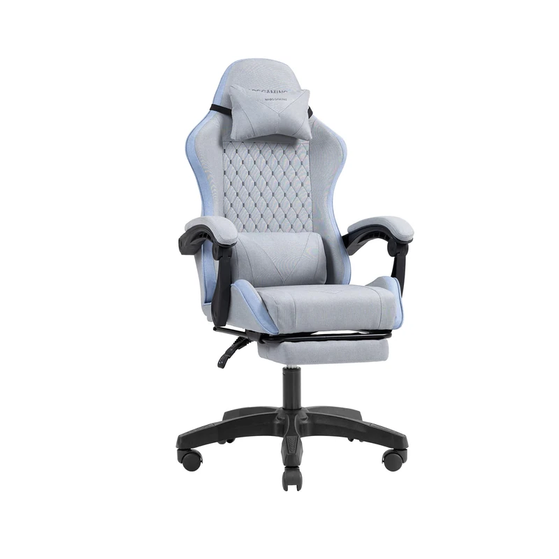 Mars Gaming MGC-X, Ergonomic Gaming Chair, Breathable Fabric, Reclining Backrest and Adjustable Height, Dynamic Armrests, Cervical and Lumbar Cushions, Office Chair with Extendable Footrest, Blue