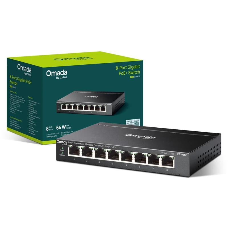 TP-Link ES208GP 8 Port Gigabit Easy Managed Switch,Ethernet Splitter with PoE, Network Switch,No License Fee,Centralised Cloud Management via Omada APP,Fanless,Plug and Play, Energy-Saving