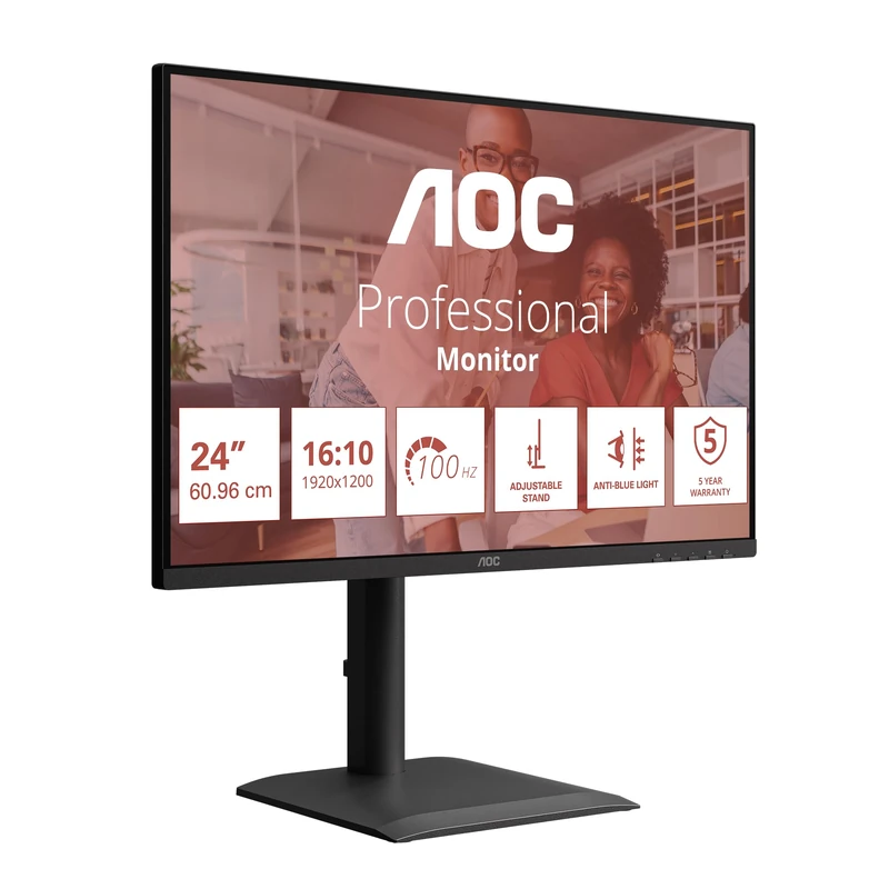 AOC X24E4U 24 inch WUXGA Monitor 100Hz, IPS Panel, 4ms GtG, Adaptive Sync, HDR Mode, Height Adjustment, Speakers, (1920x1200 HDMI 1x 1.4 DP 1x1.4 USB Hub) Black