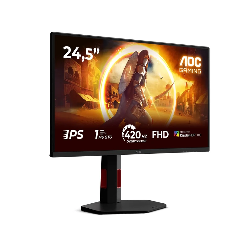AOC 25G4KUR 24.5 inch FHD Monitor 400Hz, Fast IPS Panel, 1ms GtG, Adaptive Sync, HDR400, G-Sync Compatible, Height Adjustment, (1920x1080 HDMI 2x 2.0 DP 1x1.4 USB Hub) Black/red