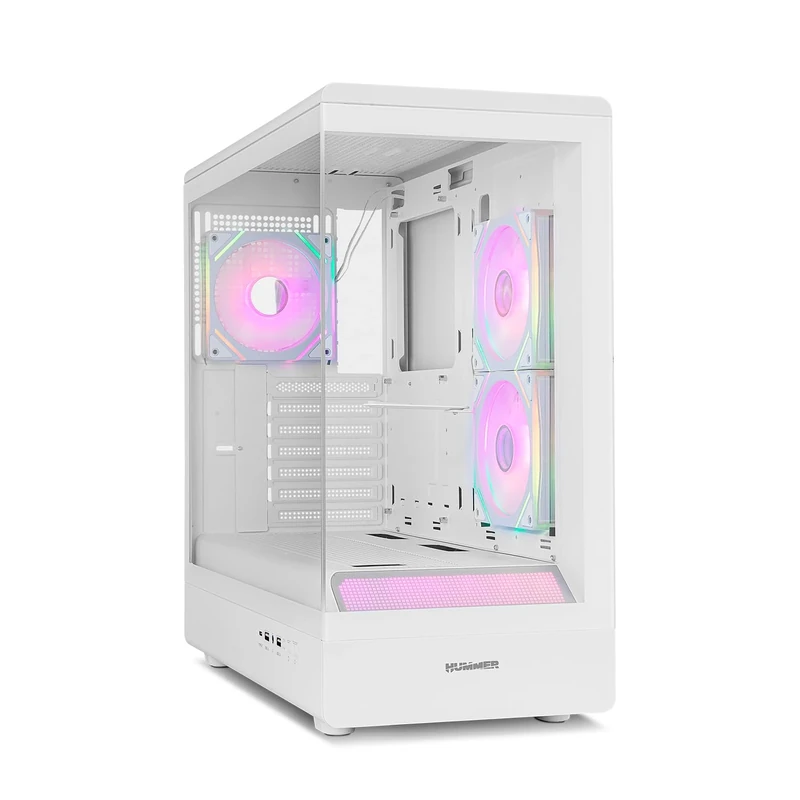 NOX Xtreme Products Hummer Signal – ATX Semi-Tower | M-ATX, ARGB Frameless Tempered Glass, 420mm GPU Holder, Magnetic Dust Filter, Holds 9 Fans, 3x120mm Included