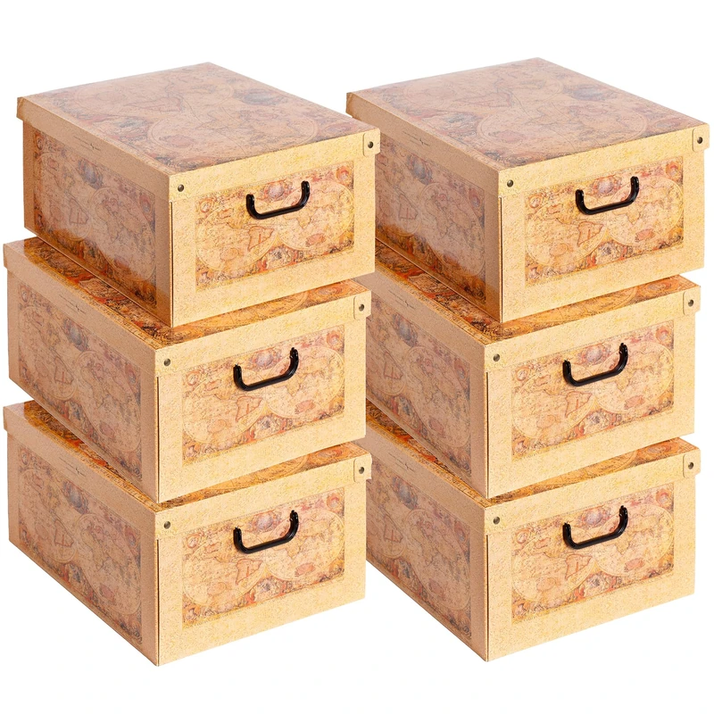 Lavatelli Set of 6 Storage Boxes Map Print with Lids & Handles, Cardboard Wardrobe Organisers for Clothes, Stackable Storage Bins 40x50x25 cm - Image 1